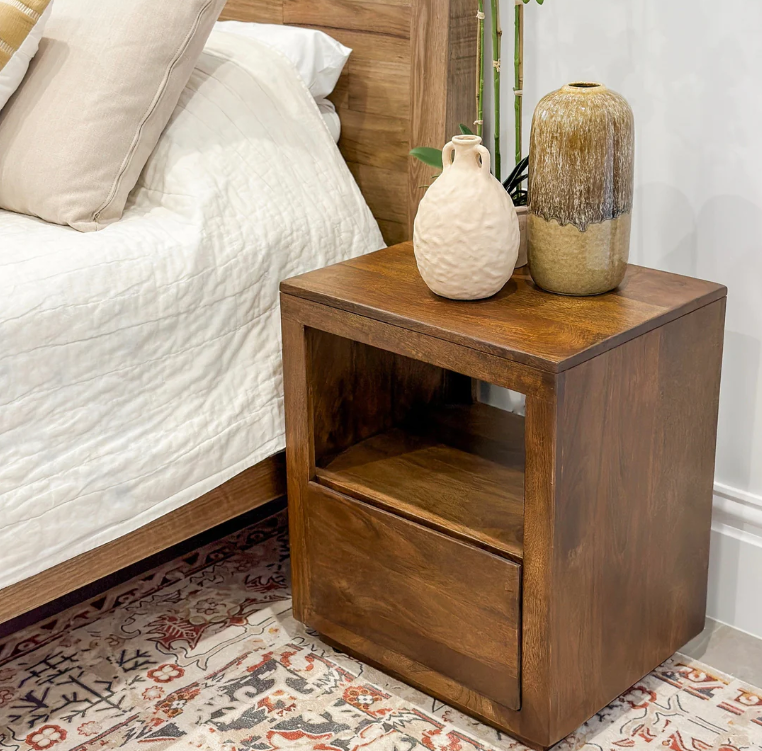 Nyra Walnut Finish Bedside Table with 1 Drawer