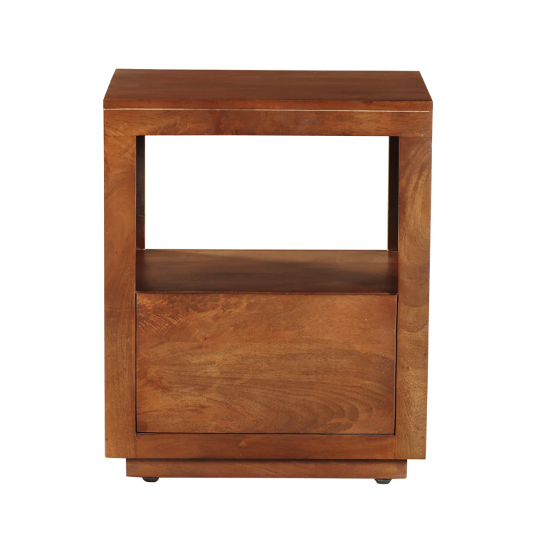 Nyra Walnut Finish Bedside Table with 1 Drawer