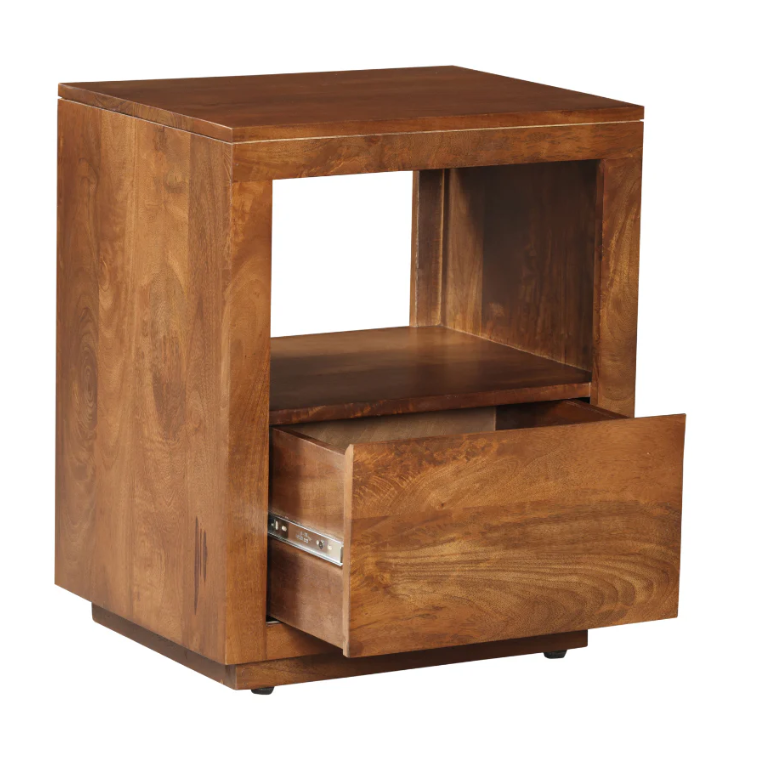 Nyra Walnut Finish Bedside Table with 1 Drawer