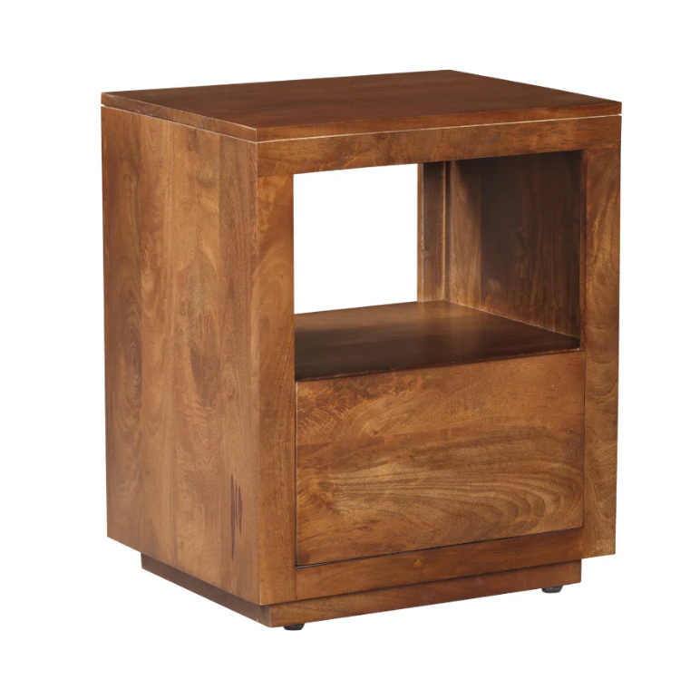 Nyra Walnut Finish Bedside Table with 1 Drawer