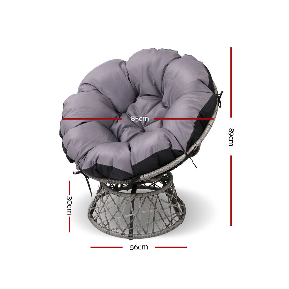 Gardeon Outdoor Lounge Setting Papasan Chair Wicker Table Garden Furniture Grey