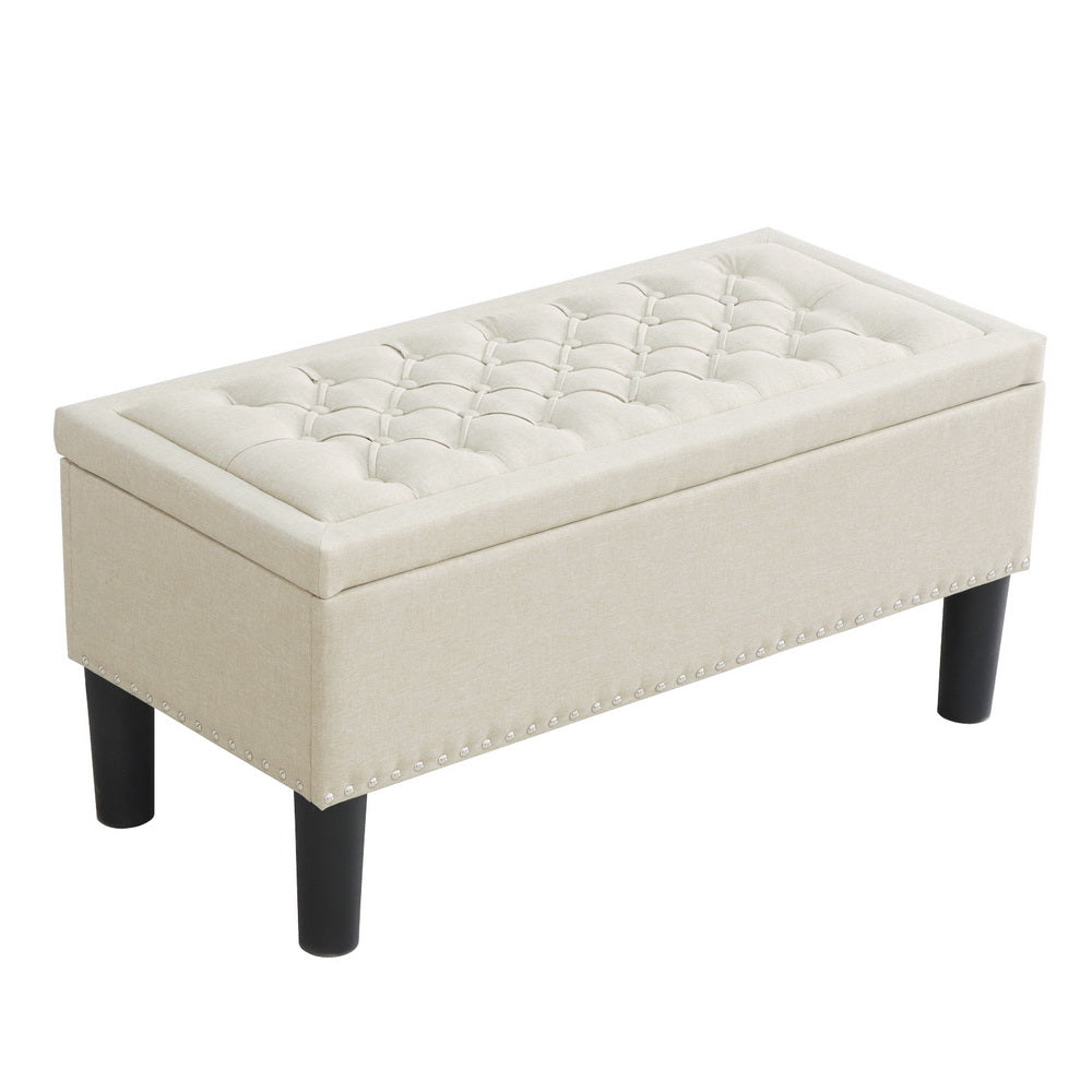 Artiss Storage Ottoman Blanket Box 96cm Linen Taupe