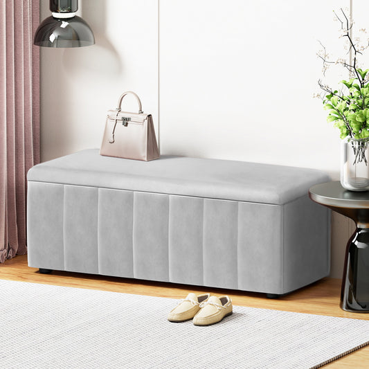 Artiss Storage Ottoman Blanket Box Velvet Grey 103cm