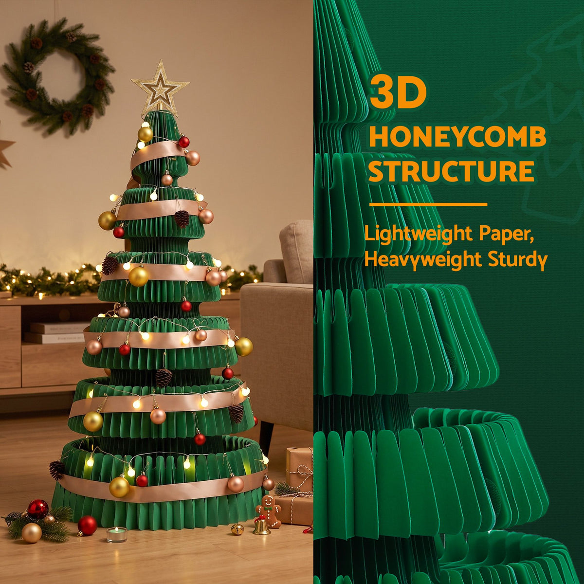 Jingle Jollys 111cm Christmas Tree Decoration with Lights Foldable Paper Tree