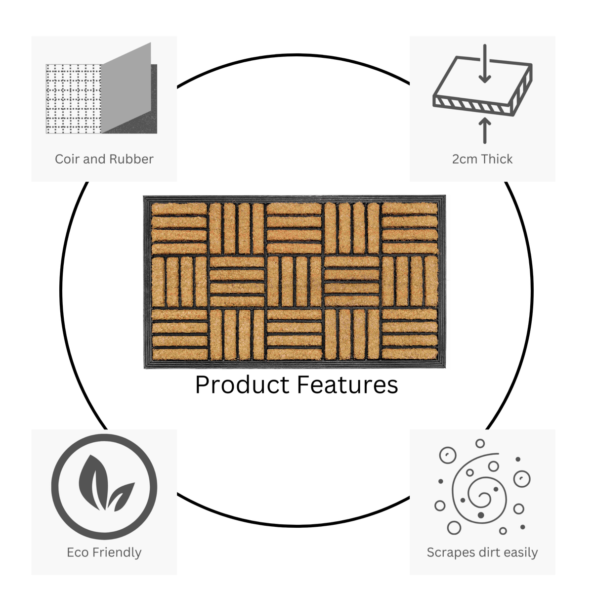 Parquet Tiles Geometrical Rubber Bordered Coir Doormat