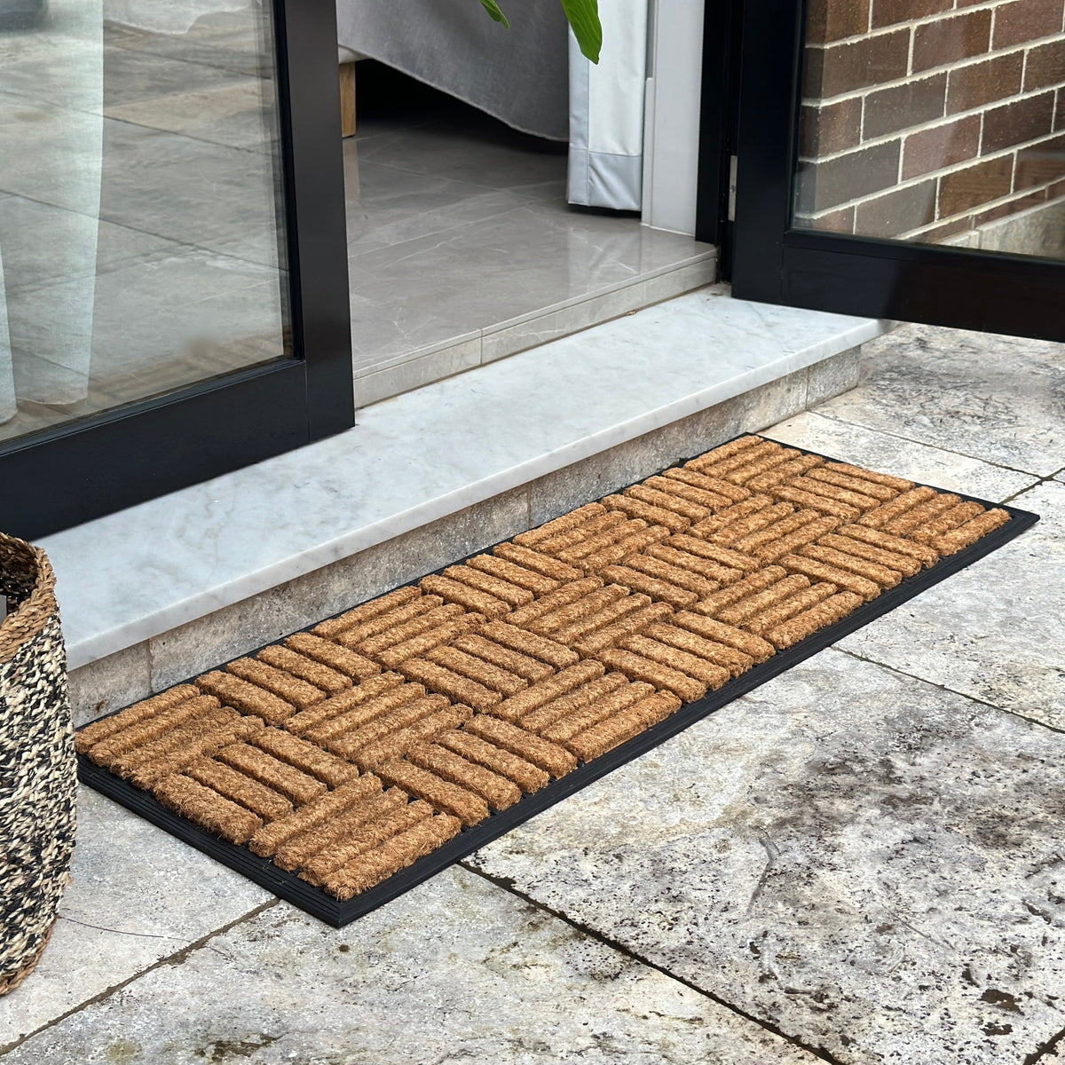 Parquet Tiles Geometrical Rubber Bordered Coir Doormat