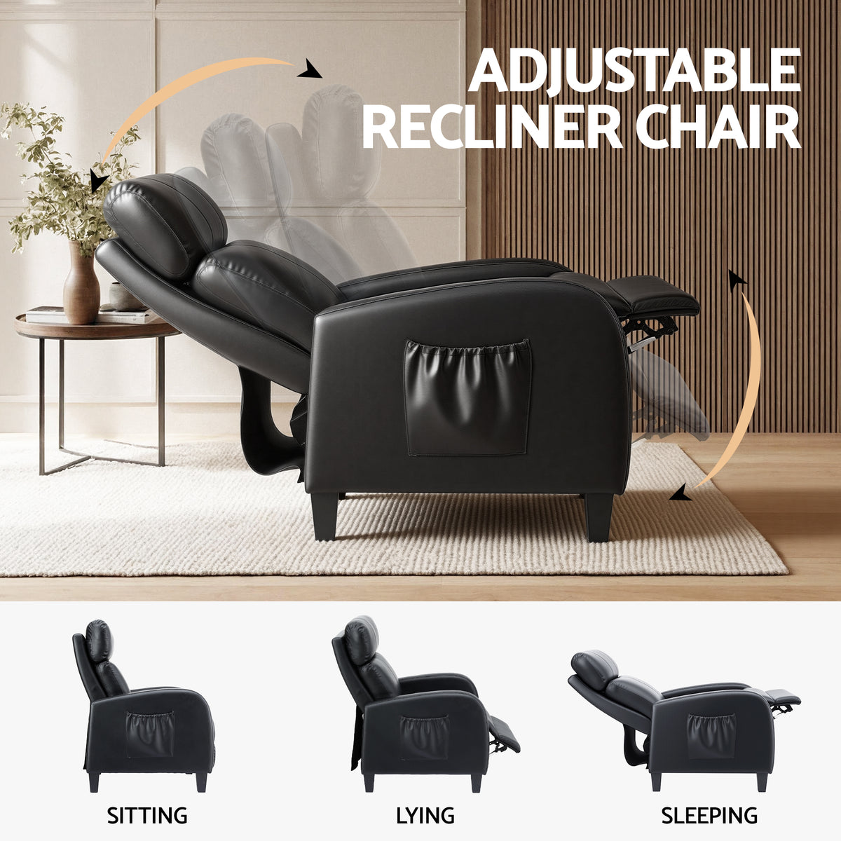 Artiss Massage Recliner Chair Small Recliner Sofa for Adults PU Leather Black