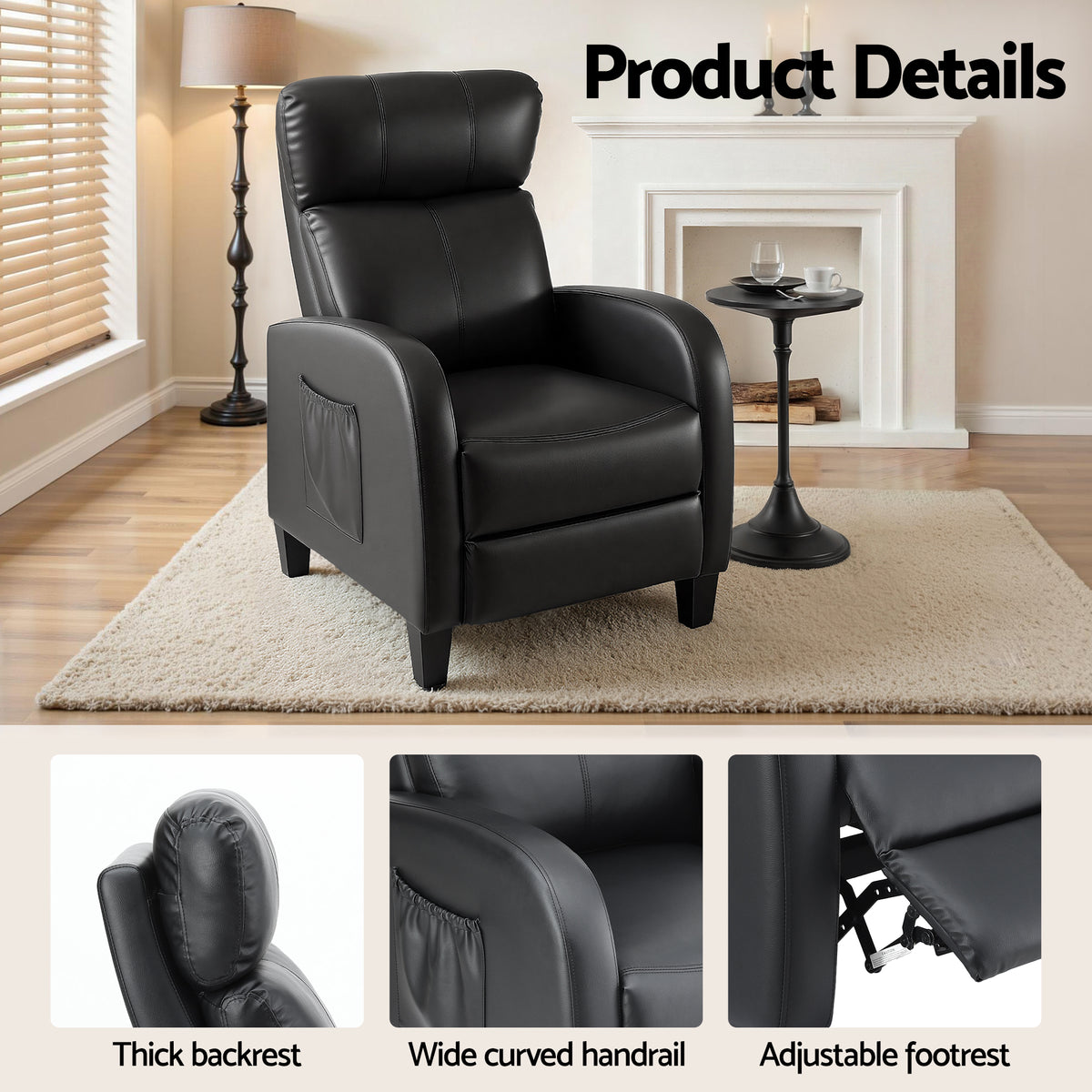 Artiss Massage Recliner Chair Small Recliner Sofa for Adults PU Leather Black