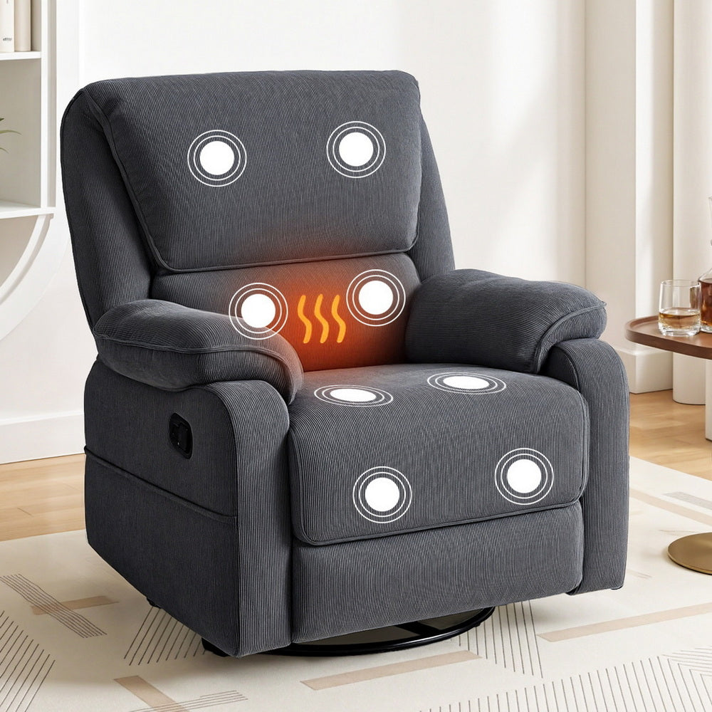 Artiss Rocking Recliner Chair 360 Swivel Massage Heated Reclining Chairs