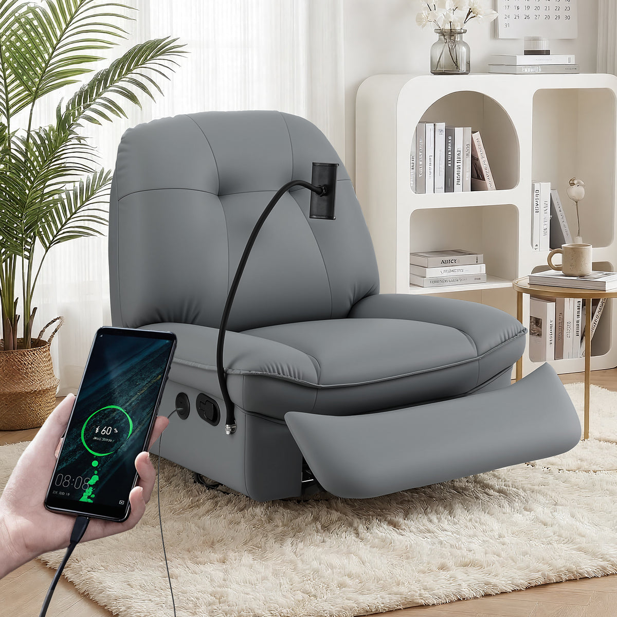 Artiss Manual Swivel Rocker Recliner with USB Ports Rocking Chair Nursery Sofa Lounge