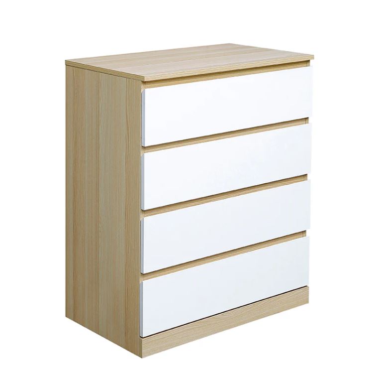 Raka White and Natural 4 Drawers Chest Tallboy