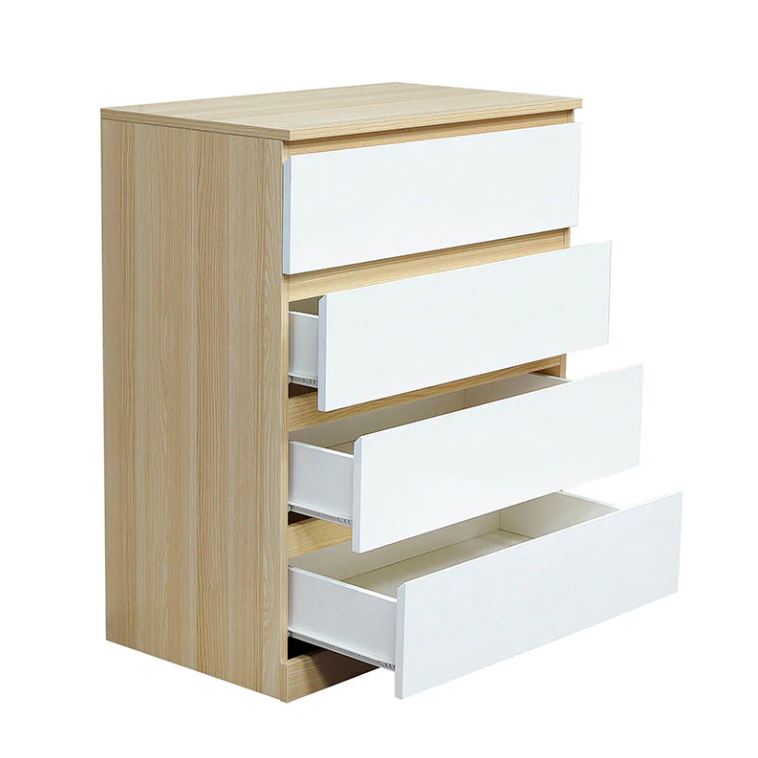 Raka White and Natural 4 Drawers Chest Tallboy