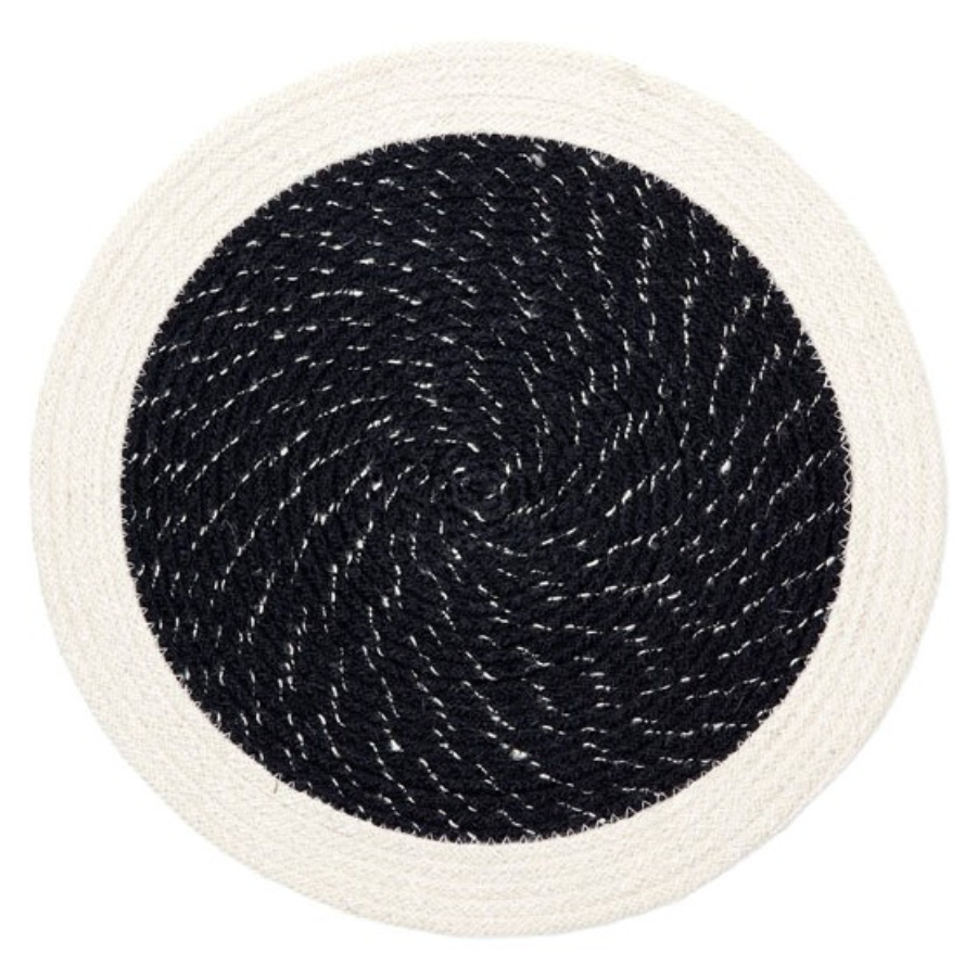 Set Of 4 Rosella Black & Cream Braided 38 cm Jute Round Placemat
