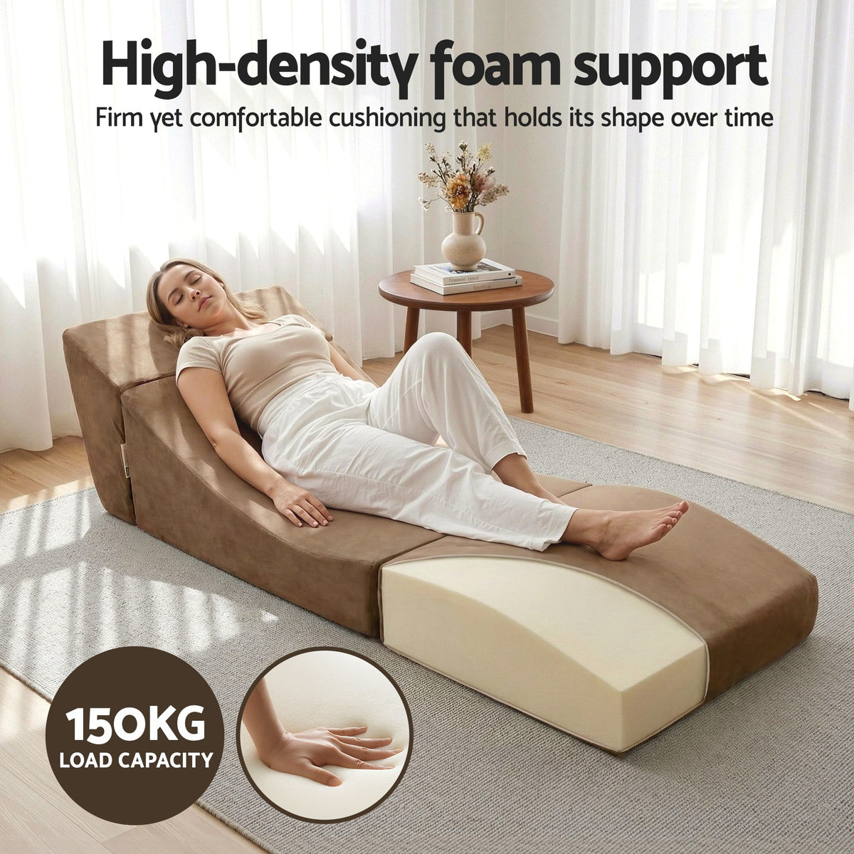 Artiss Folding Sofa Bed Convertible Armless Foam Floor Futon Lounger Couch Brown