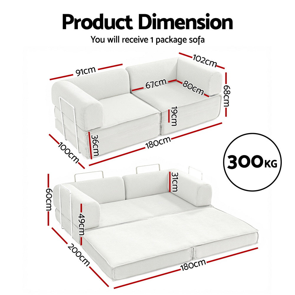 Artiss Convertible Folding Sofa Bed Beign