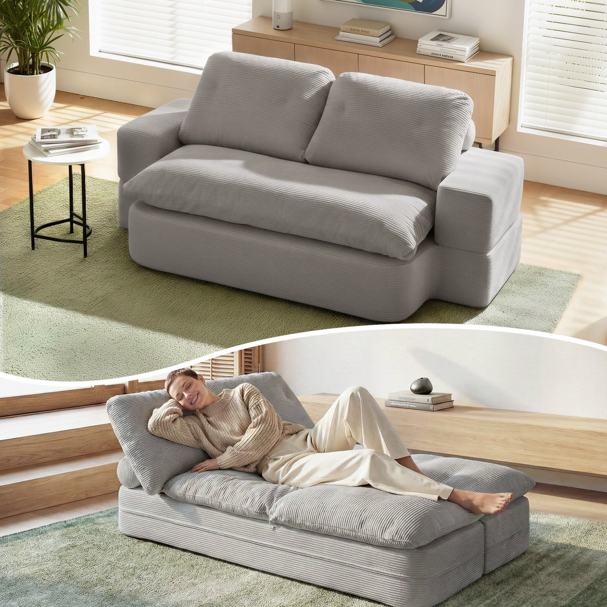 Artiss Convertible Folding Sofa Bed 30D High-Density Foam Boneless Couch with Corduroy Sleeper Couch Lounger for Living Room Grey