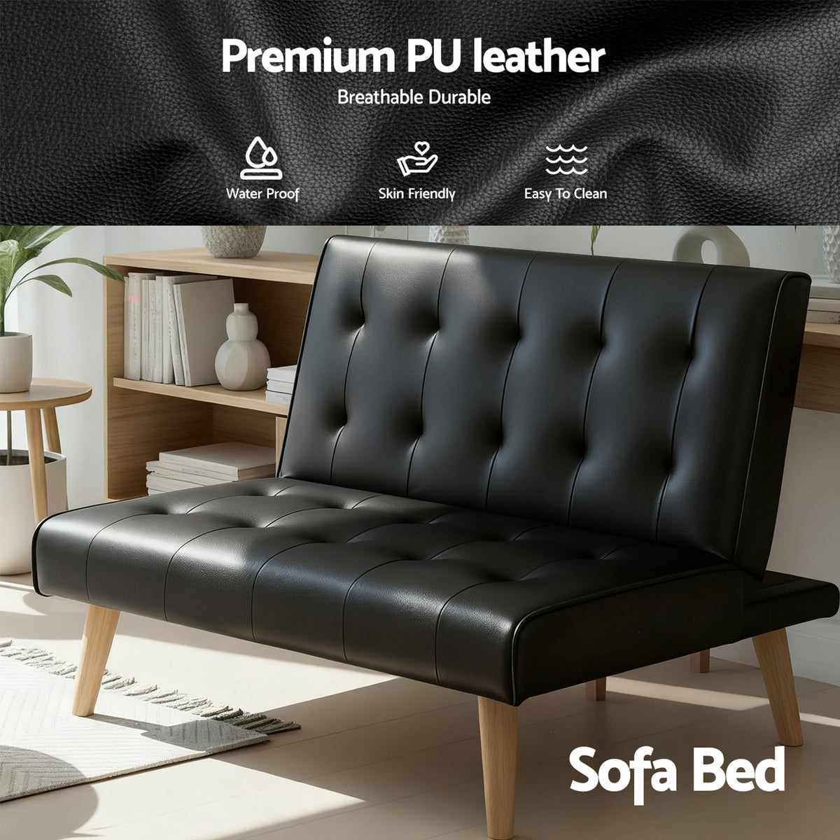 Artiss Sofa Bed Couch 2 Seater Lounge Fabric Black