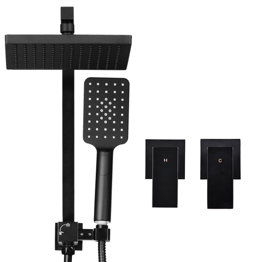 Cefito 8'' Rain Shower Head Set Handheld Square High Pressure Twins Tap Black