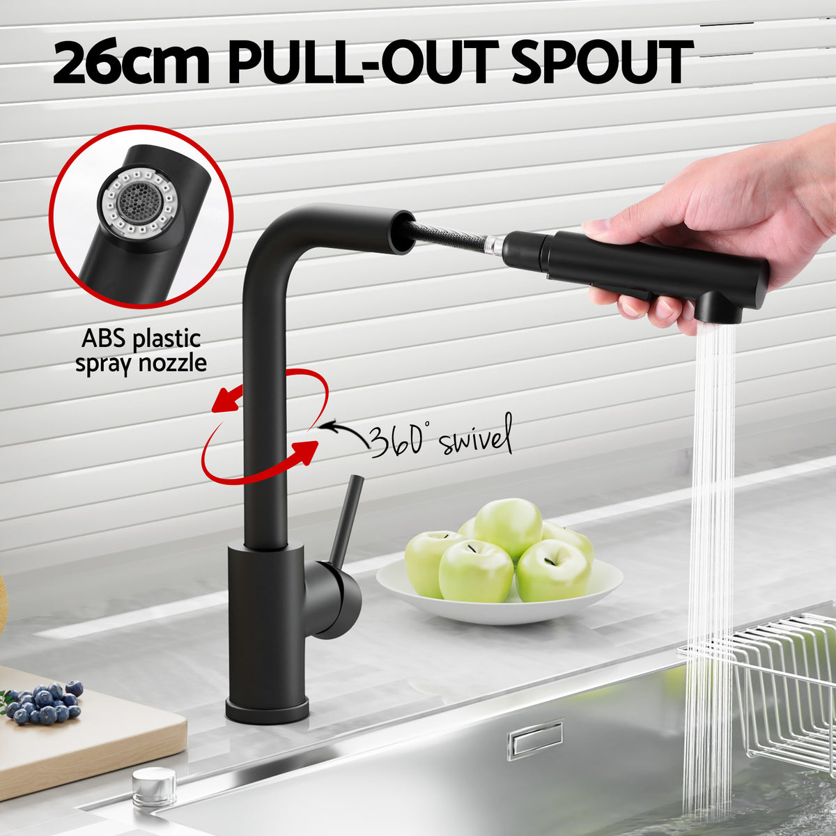 Cefito Stainless Steel Sink 30x45CM With Pull Out Mixer Tap Kitchen Basin Single Bowl Black