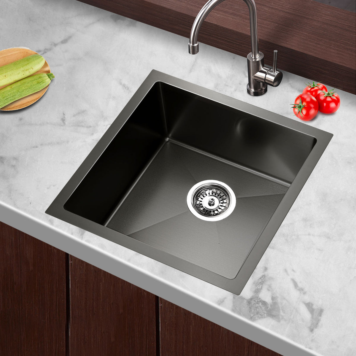 Cefito Kitchen Sink 44X44CM Stainless Steel Basin Single Bowl Black