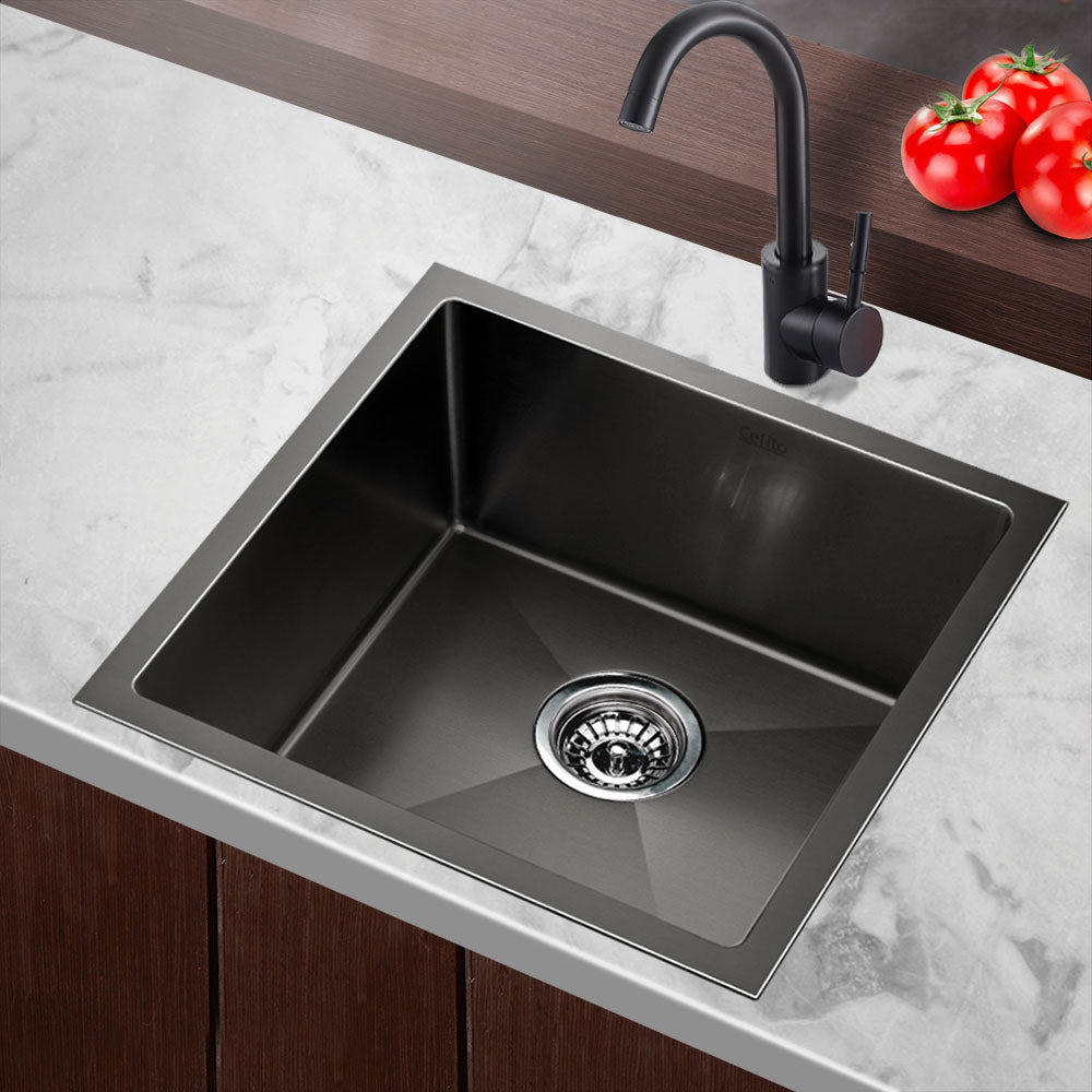 Cefito Kitchen Sink 51X45CM Stainless Steel Basin Single Bowl Black