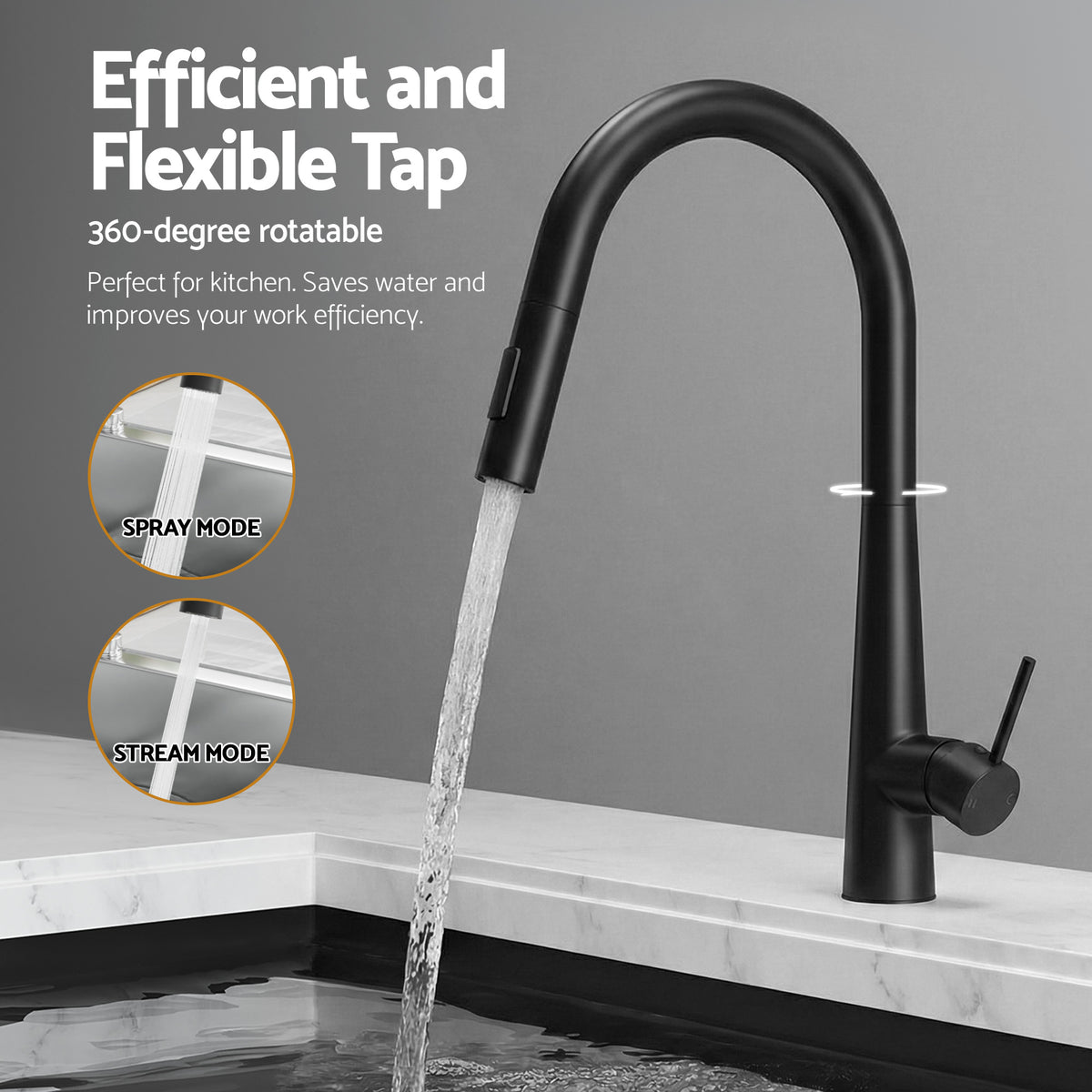 Cefito Stainless Steel Sink 70x45CM With Pull Out Mixer Tap Kitchen Basin Single Bowl Black