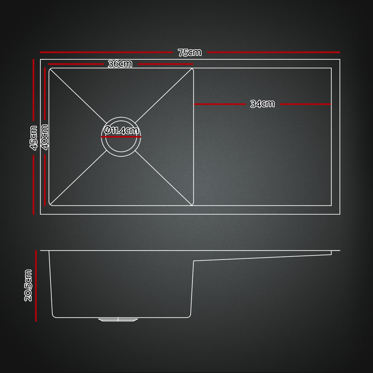 Cefito Stainless Steel Sink 75x45CM With Pull Out Mixer Tap Kitchen Basin Single Bowl Black
