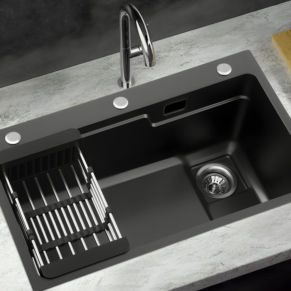 Cefito Kitchen Sink 75X45CM Stainless Steel Basin Single Bowl Drain Part Black