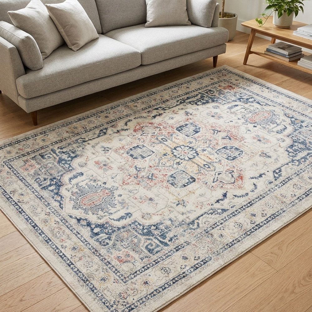 Soreaq Pale Rose and White Traditional Distressed Rug