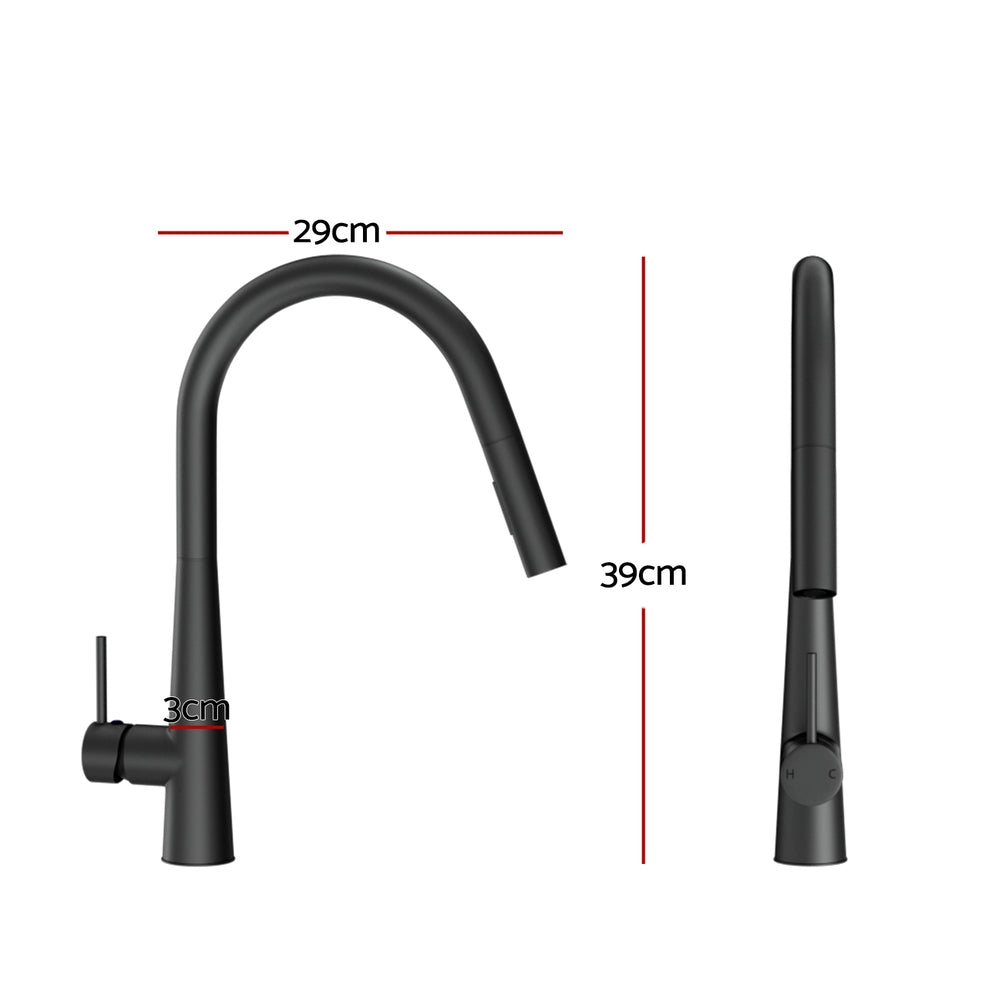 Cefito Kitchen Mixer Tap Pull Out Round 2 Mode Sink Basin Faucet Swivel WELS Black