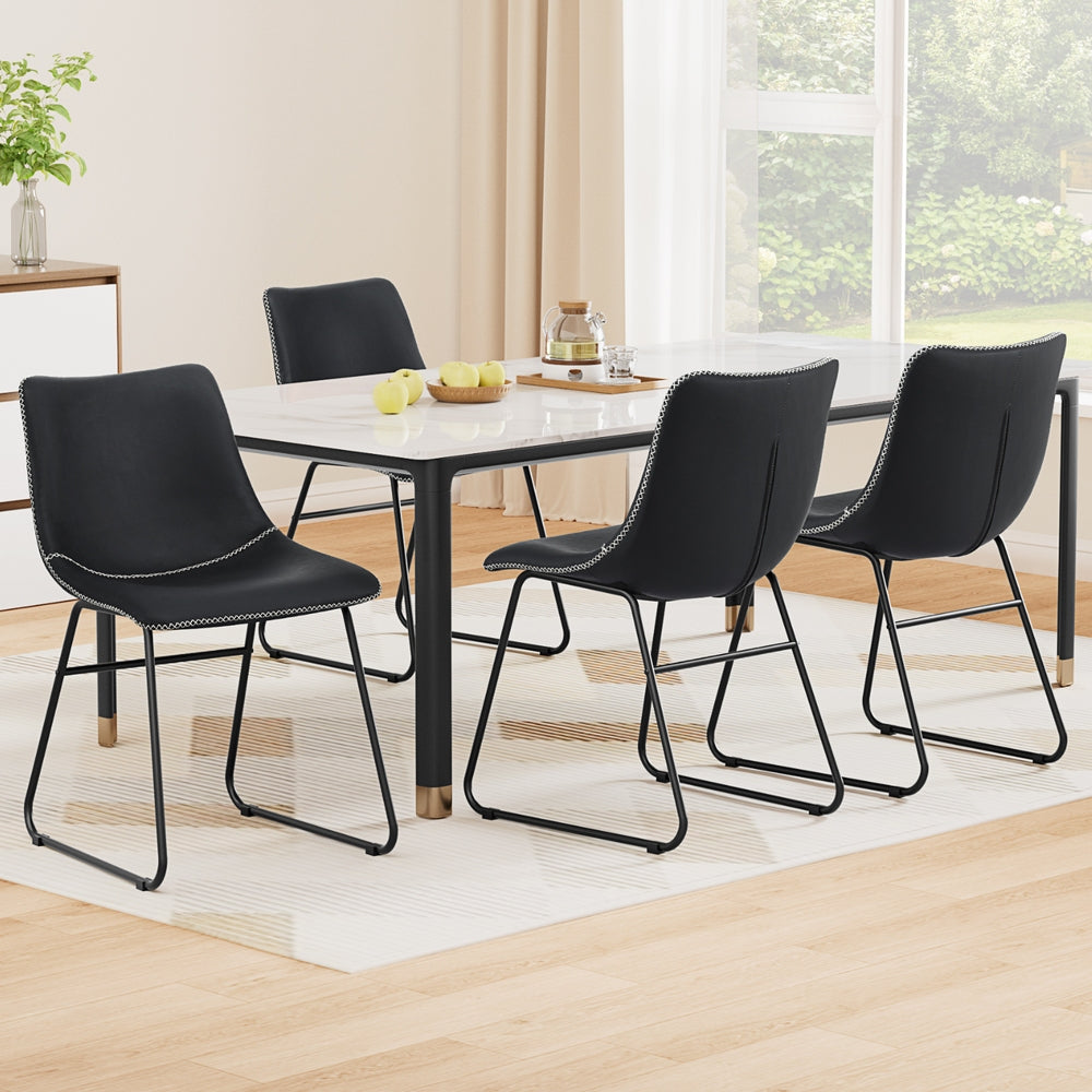 Artiss 4x Dining Chairs Retro PU Leather Kitchen Lounge Cafe Accent Chair Black
