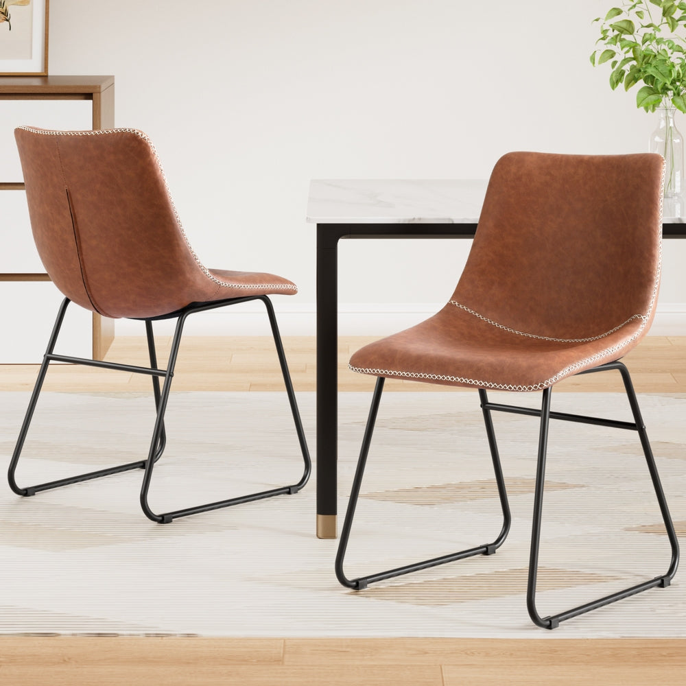 Artiss 2x Dining Chairs Retro PU Leather Kitchen Lounge Cafe Accent Chair Brown
