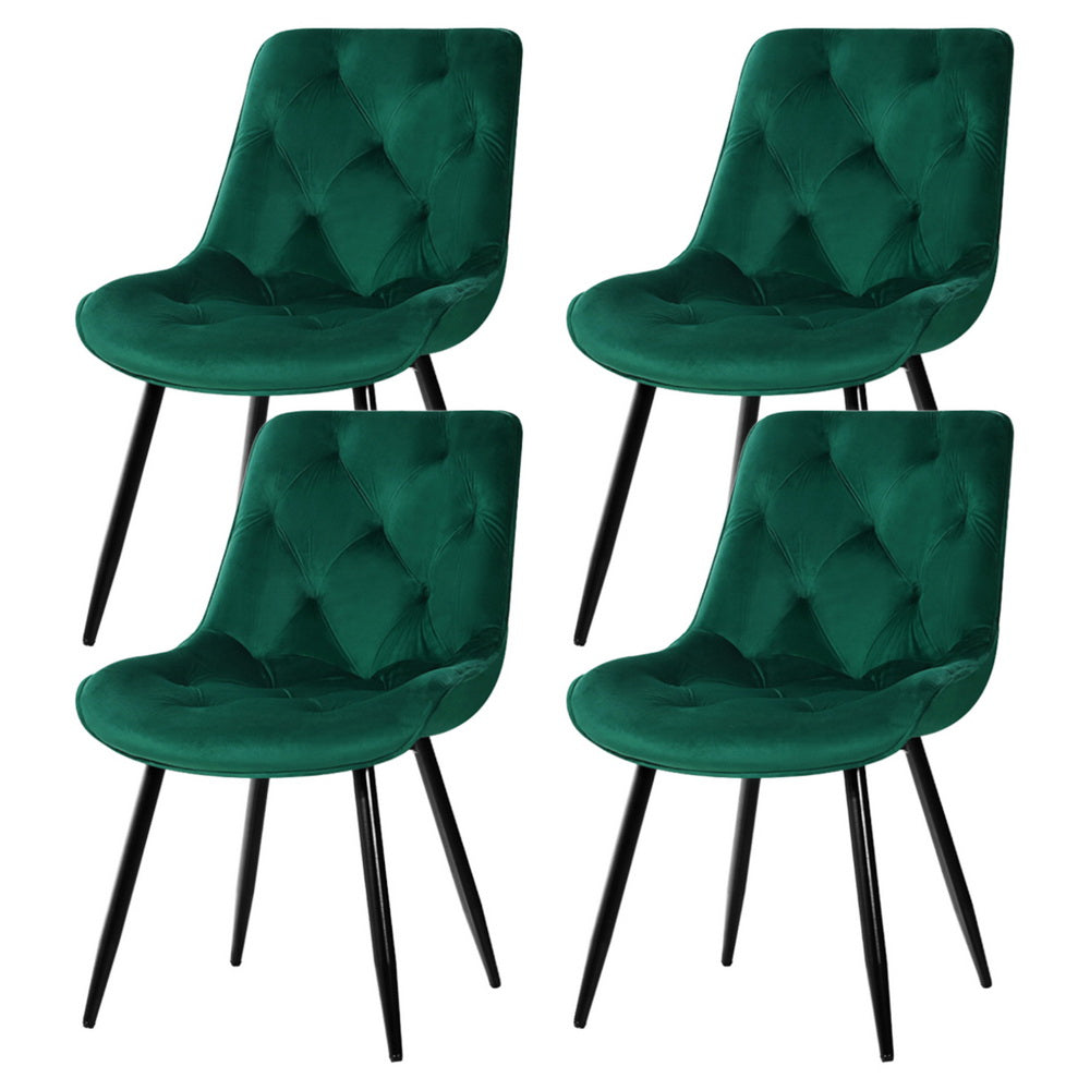 Artiss Dining Chairs Set of 4 Velvet Diamond Tufted Green
