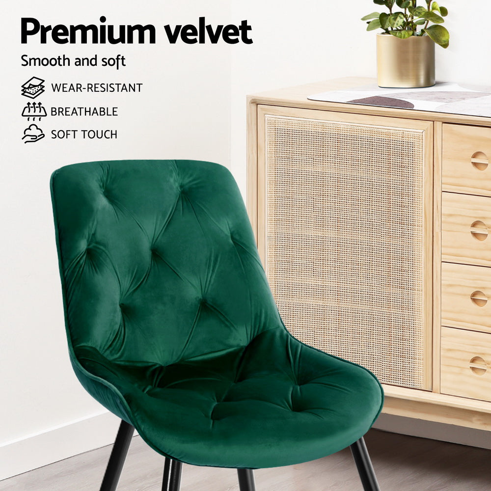 Artiss Dining Chairs Set of 4 Velvet Diamond Tufted Green