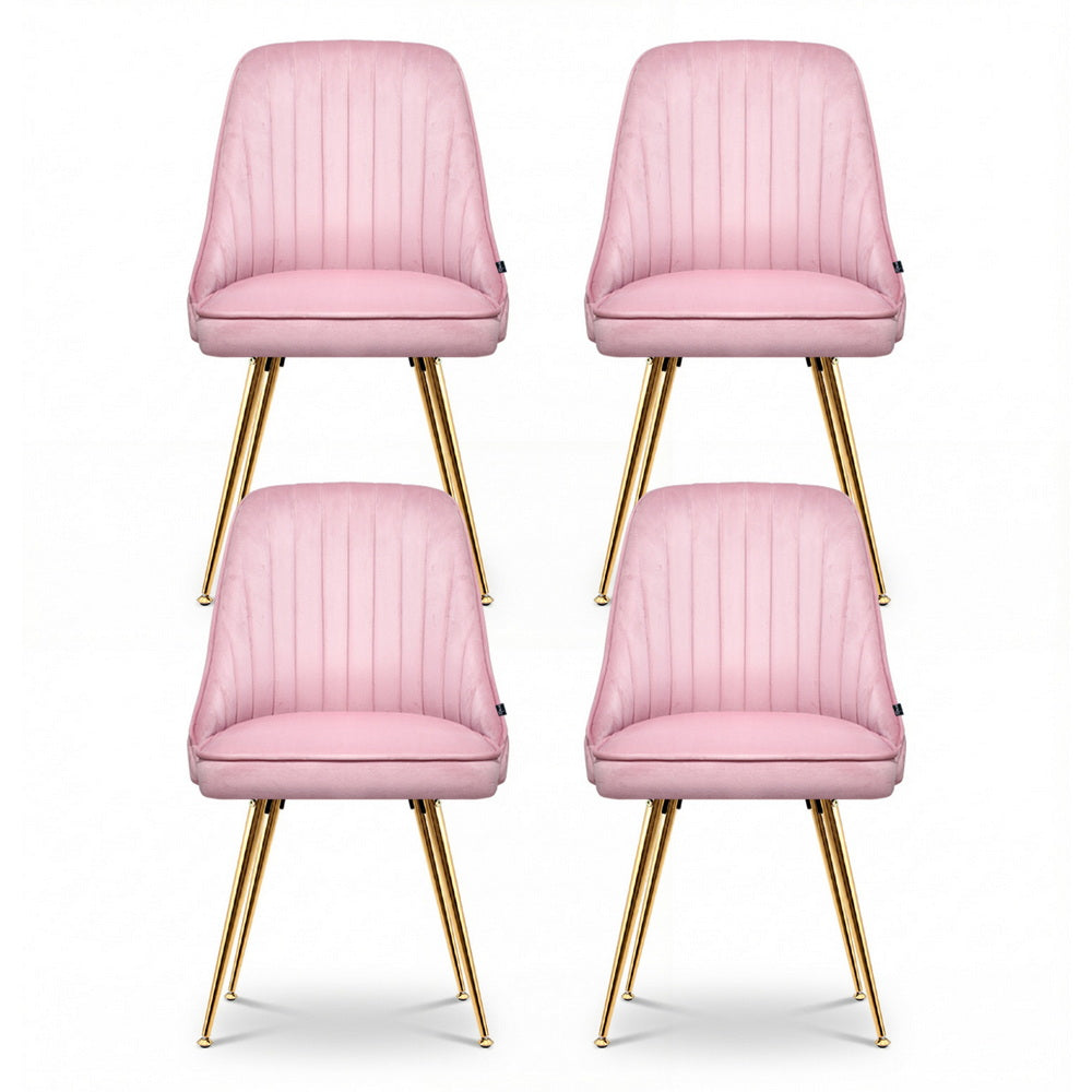 Artiss Dining Chairs Set of 4 Velvet Channel Tufted Pink
