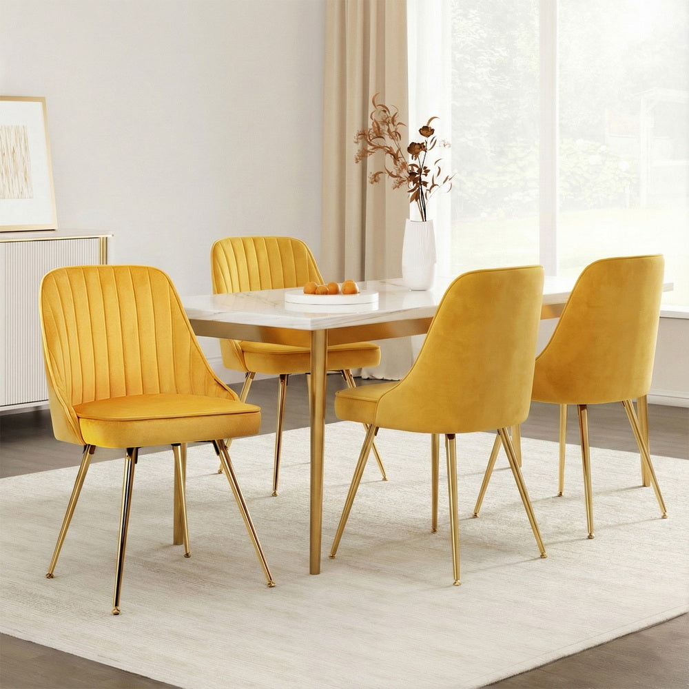 Artiss Dining Chairs Set of 4 Velvet Channel Tufted Yellow