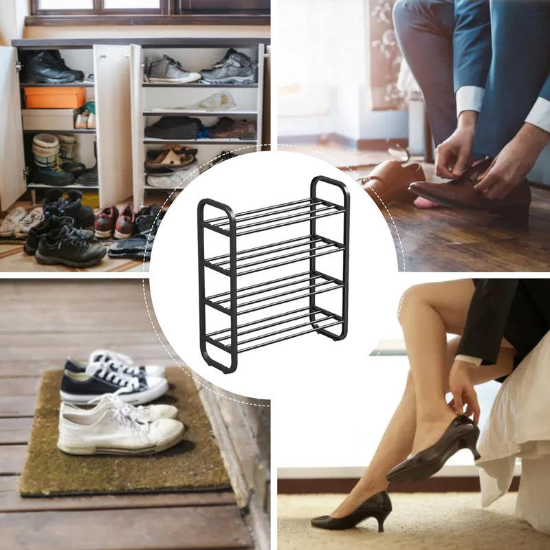 Hivvago 4-Layer Shoe Rack – Compact Steel Frame Organizer for Entryway, Black