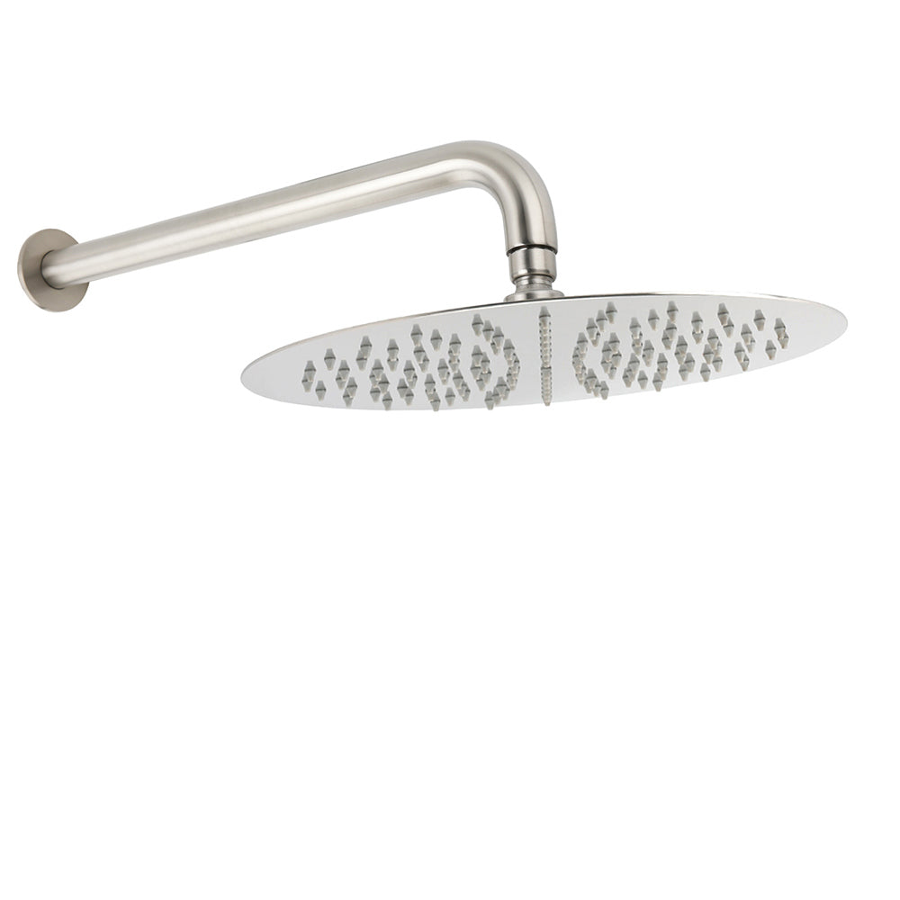 WELS Brushed Nickel Round 12" Rain Shower Head Straight Wall Mount Arm Mixer Set