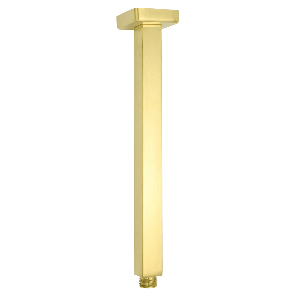 WELS Brushed Gold Square 8" Rain Shower Head 300mm Brass Ceiling Dropper Arm Set