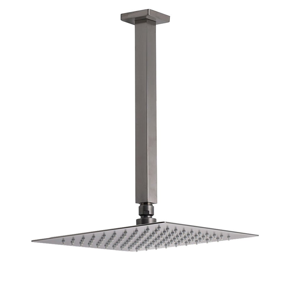 Gun Metal Square 10" Rainfall Shower Head 300mm Ceiling Dropper Arm Bath Set WELS