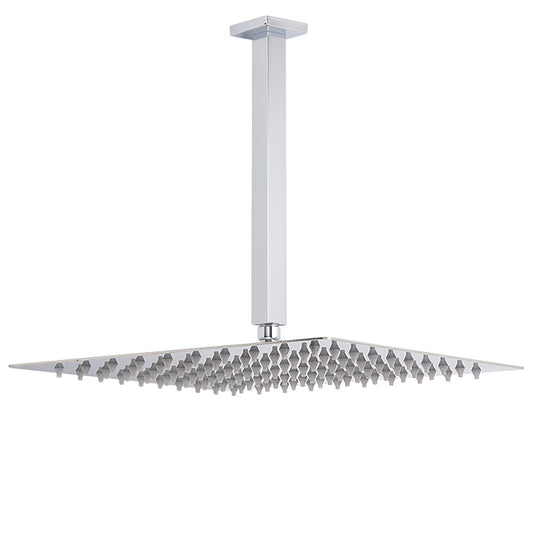 WELS 16" Rainfall Shower Head 300mm Ceiling Dropper Extension Arm Chrome Square Set