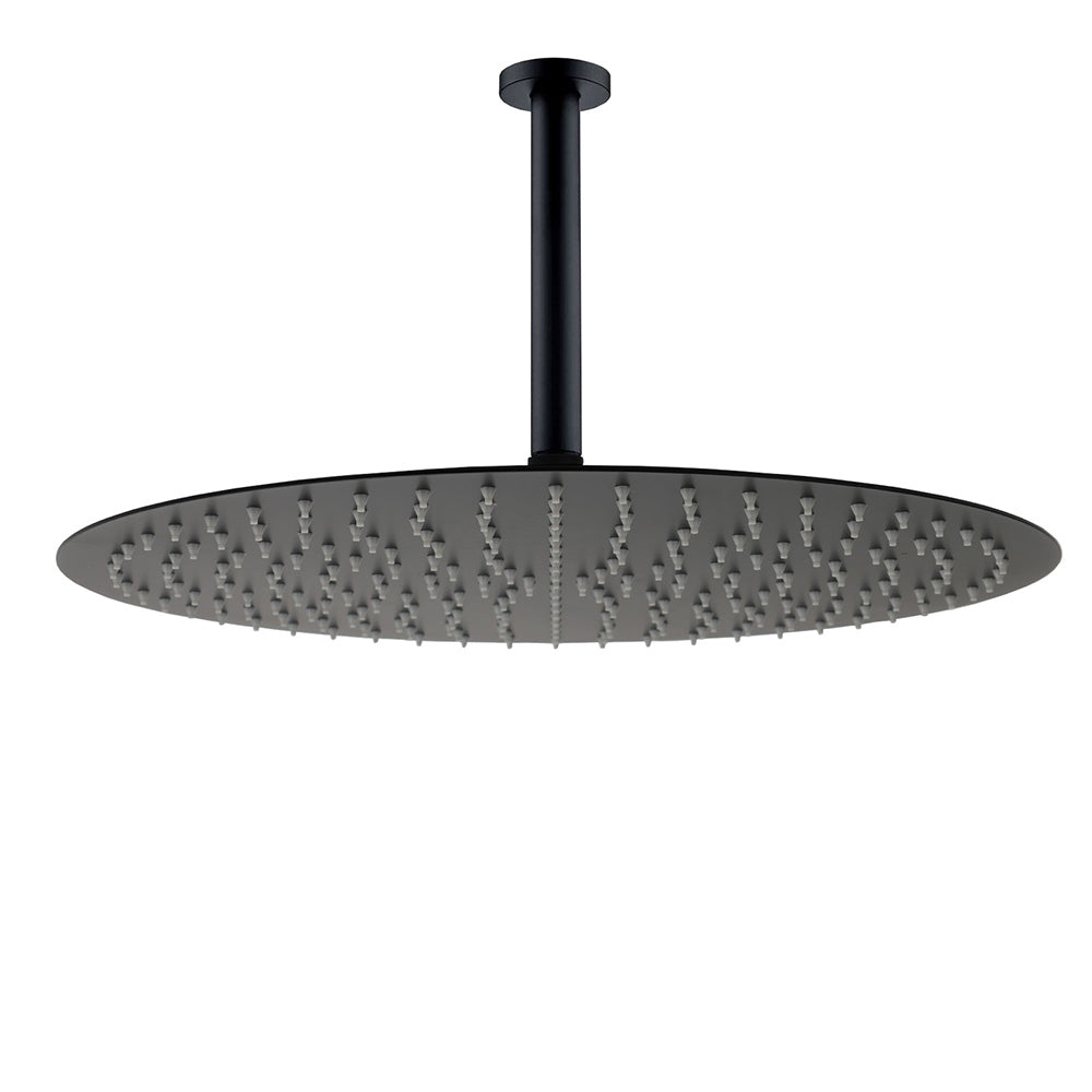 Matt Black Round 16" Extra Large Rain Shower Head 300mm Ceiling Dropper Arm Set