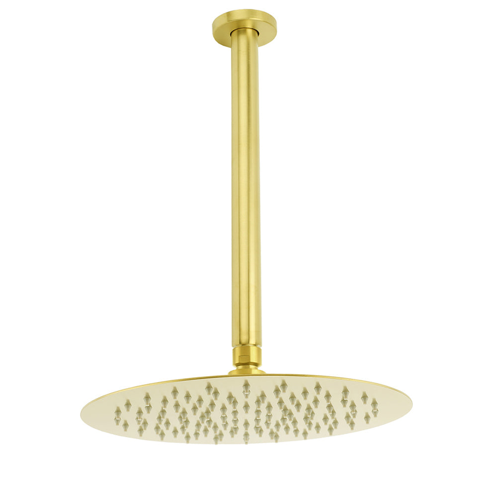 WELS 10" Round Stainless Steel Shower Head Extension Ceiling Arm Set Brushed Gold