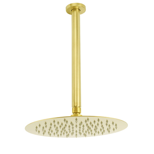 WELS 10" Round Stainless Steel Shower Head Extension Ceiling Arm Set Brushed Gold
