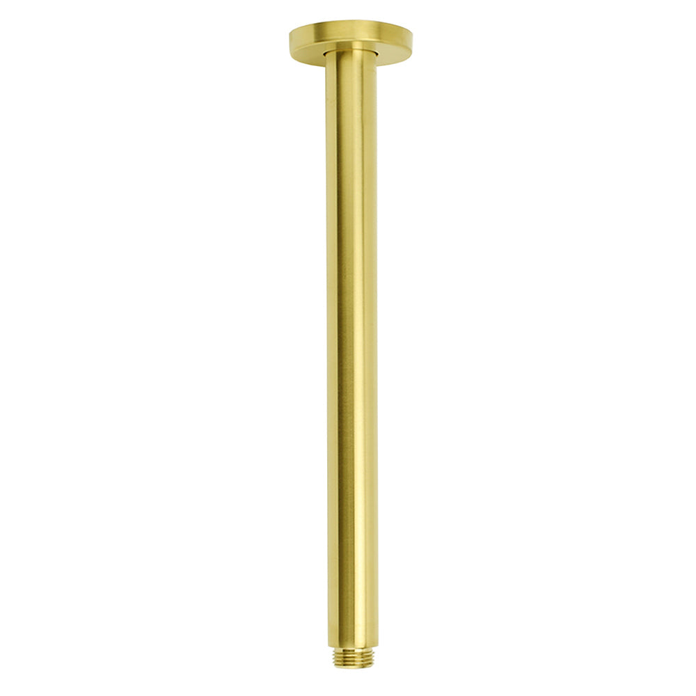 WELS 12" Round Stainless Steel Shower Head Extension Ceiling Arm Set Brushed Gold