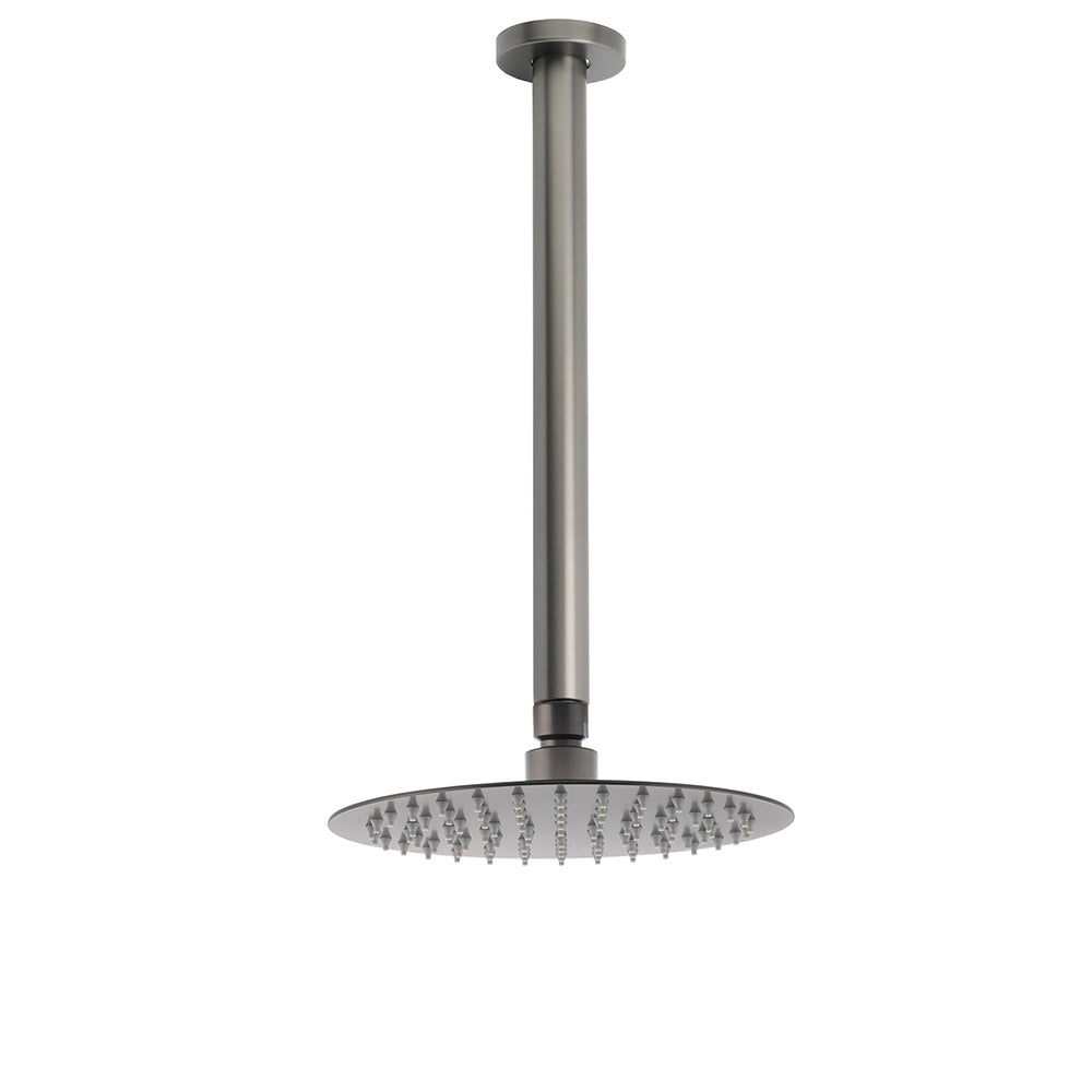 WELS Gun Metal Round 8" SUS Rainfall Shower Head 300mm Ceiling Dropper Arm Set