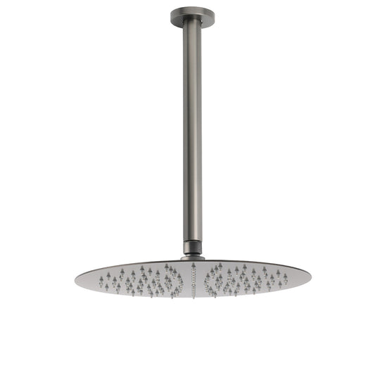 WELS Gun Metal Round 12" SUS Rainfall Shower Head 300mm Ceiling Dropper Arm Set