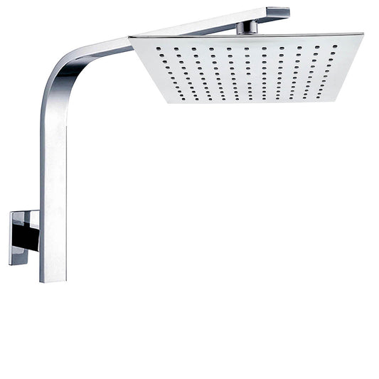 WELS 10" 7.5L/m Chrome Square Rain Shower Head Brass Gooseneck Wall Arm Set