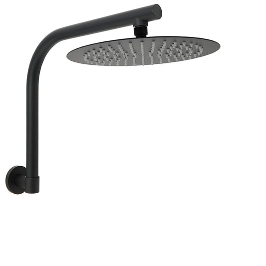 WELS Matt Black 10" SUS Round Rain Shower Head & Gooseneck Swivel Wall Arm Set