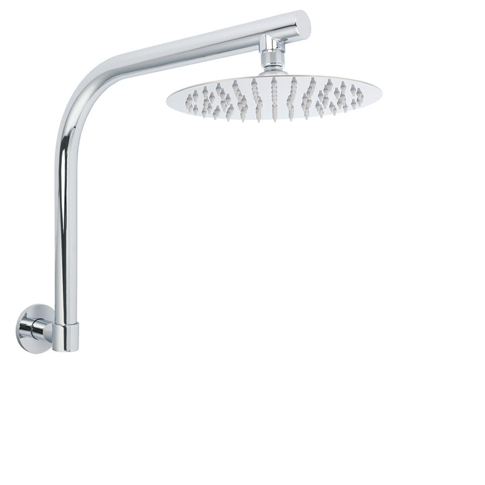 WELS 8" Round Rainfall Shower Head + 360° Swivel Gooseneck Wall Arm Set